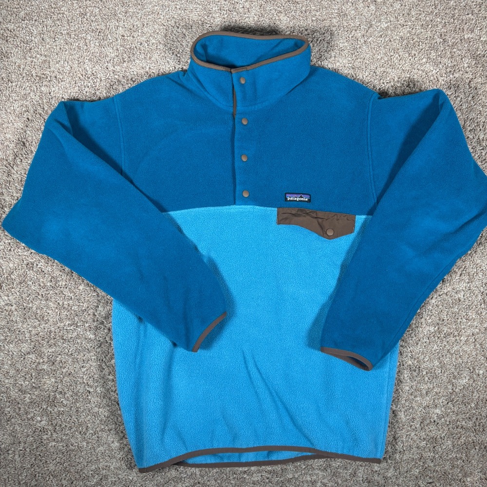 Patagonia Mens Synchilla Snap-T Pullover Fleece Blue Colorblock 25580 M